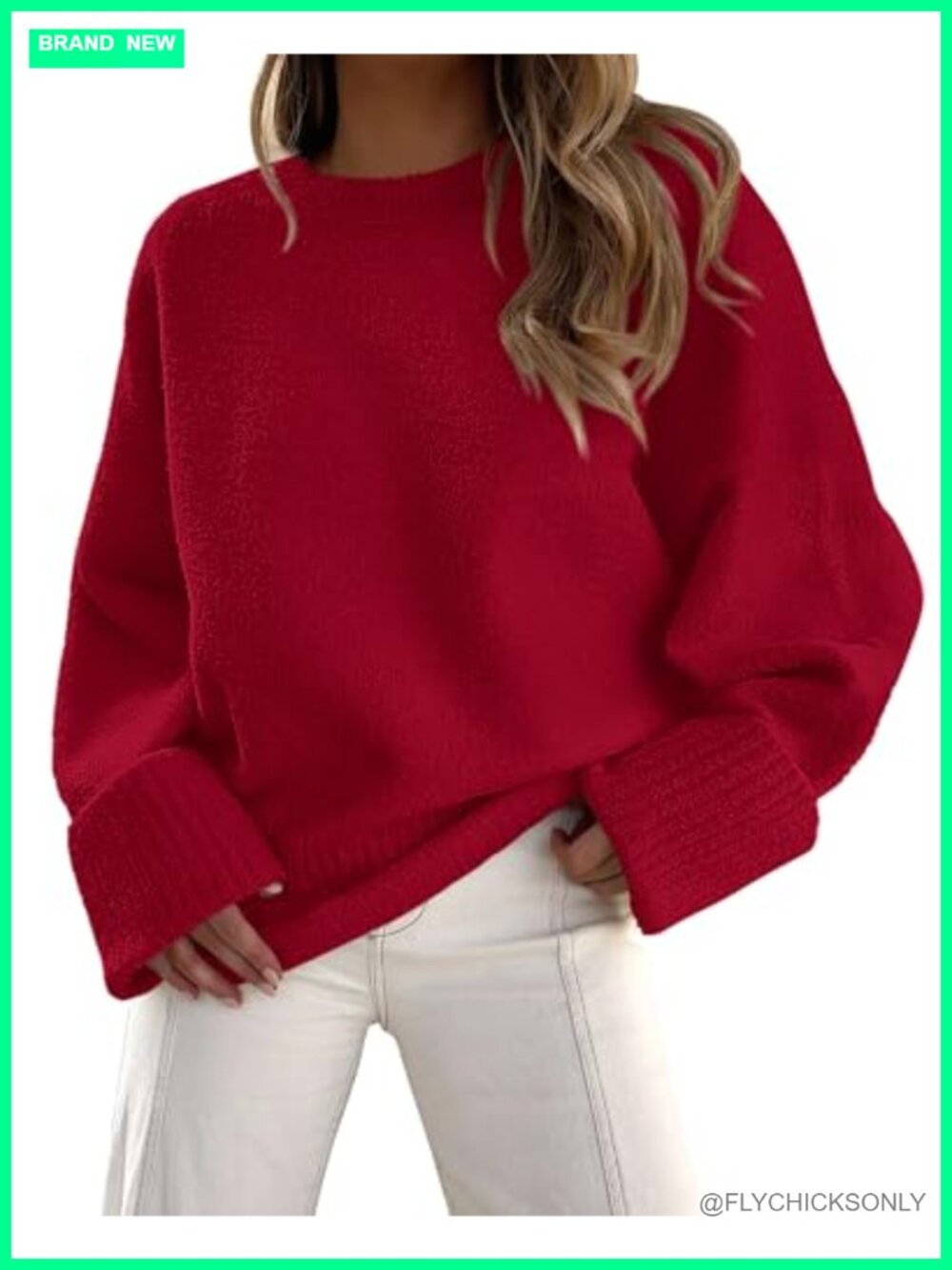 Women's Oversized Fuzzy Crewneck Pullover Sweater Long Sleeve Chunky Knit